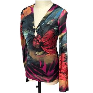 Y2K Mesh Floral Top Sz S Fairy Grunge Whimsigoth Festival Indie Avant Garde